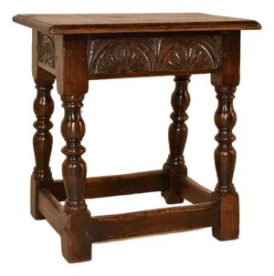 19th Century English Oak Carved Joint Stool