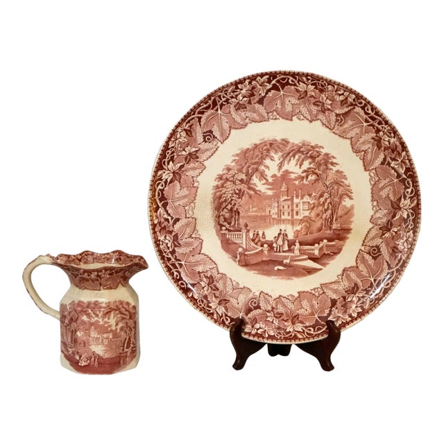 1950s Mason's Vista Round Gallery Tray and Small Pitcher - 2 Pieces For Sale