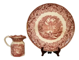 1950s Mason's Vista Round Gallery Tray and Small Pitcher - 2 Pieces