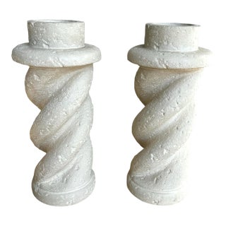 1988 Bon Art Michael Taylor Style Spiral Plaster Candlesticks, a Pair For Sale