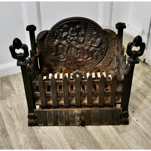 Gothic Style Free-Standing Fire Basket with Decorative Back and Ash Pan, 1890s, Set of 2 For Sale - Image 6 of 7
