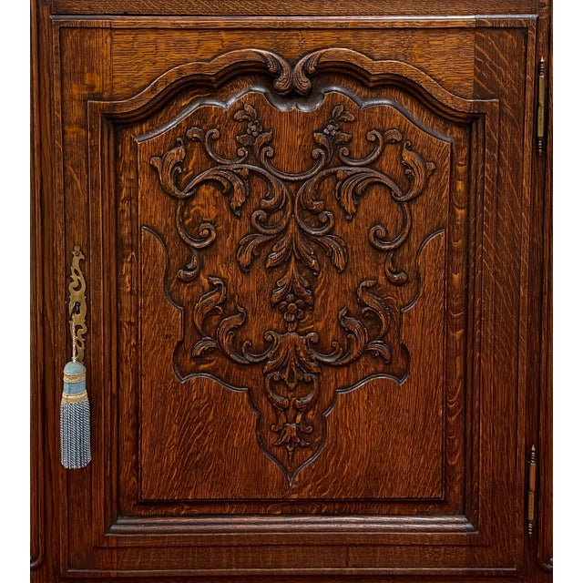 Wood Antique French Louis XV Style Cabinet Cupboard With Drawer Carved Oak C. 1920s For Sale - Image 7 of 18