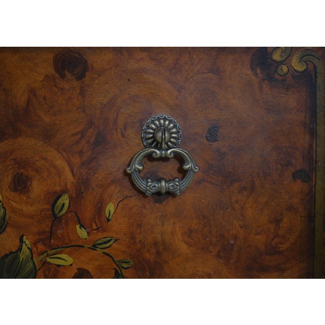Italian Style Burl Wood Bombe Painted Commode Chest For Sale - Image 12 of 17