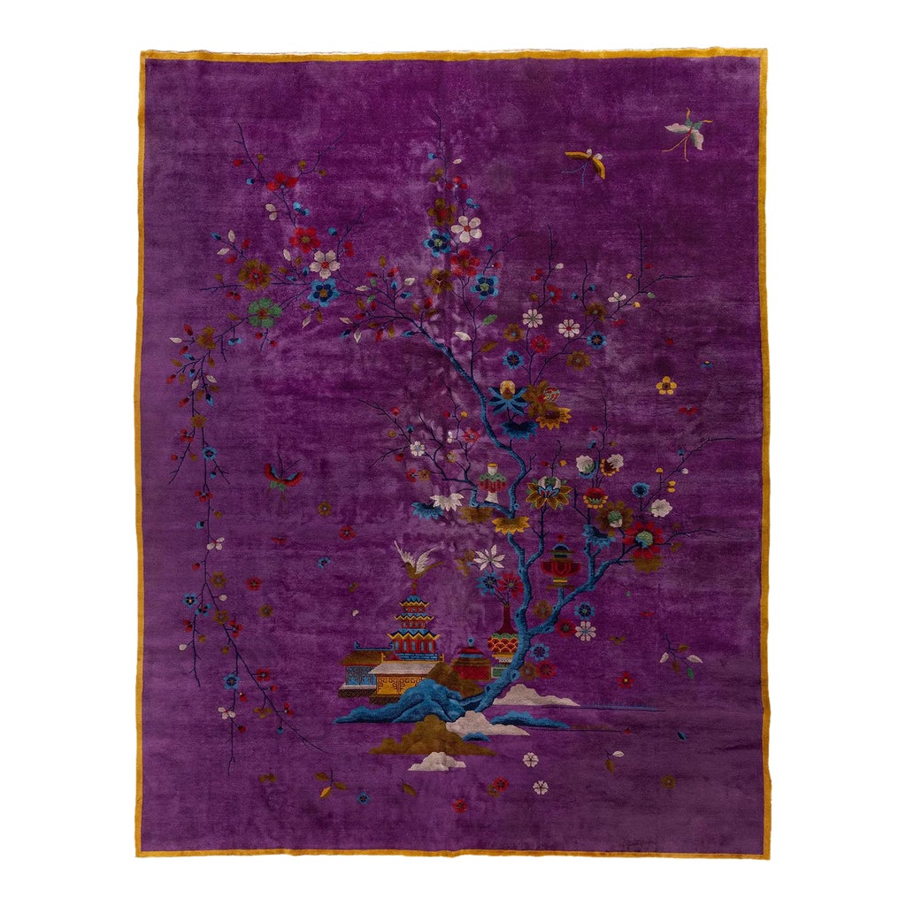 1930s Purple Walter Nichols Chinese Art Deco Carpet, 9 X 11'6