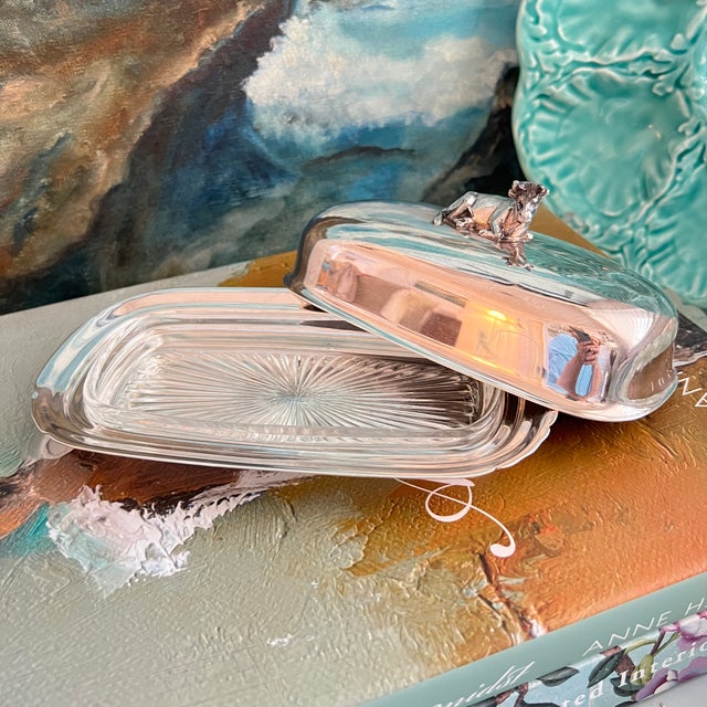 Reed & Barton Antique Reed & Barton Silverplate Butter Dish With Cow Finial and Glass Tray For Sale - Image 4 of 10