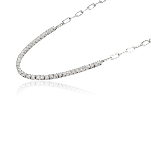 14k Gold 4.44 Carats Diamond Tennis Paperclip Chain Necklace by VRJewels For Sale - Image 4 of 17