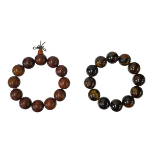 Set of 2 Brown Wood / Amber Resin Beads Hand Rosary Praying Bracelet