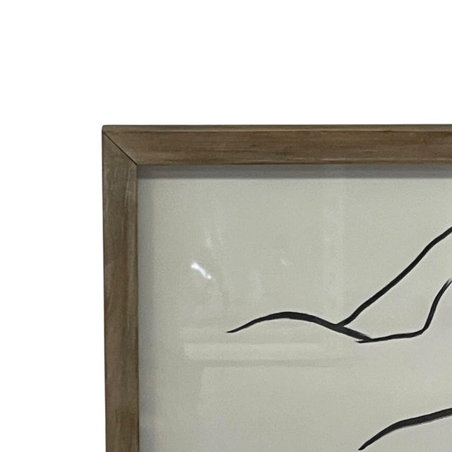 Wood 1970s Contemporary Minimalist Reclining Nude Figure Line Drawing in Wood Frame. For Sale - Image 7 of 10