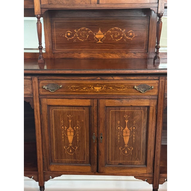 English Antique English Rosewood & Marquetry Chiffonier Server Buffet - 19th Century For Sale - Image 3 of 12