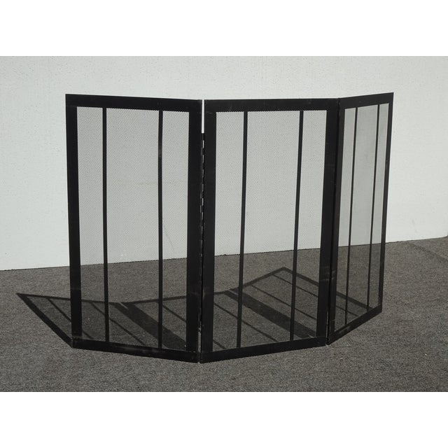 French Country Vintage French Country Black Three Panel Fireplace Screen For Sale - Image 3 of 16