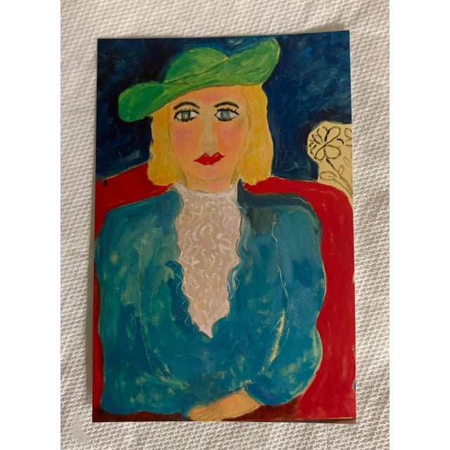 2000 - 2009 Vintage Abstract Oil Painting of a Lady Wearing a Green Hat by JoAnne Fleming, 30” X 28” For Sale - Image 5 of 8