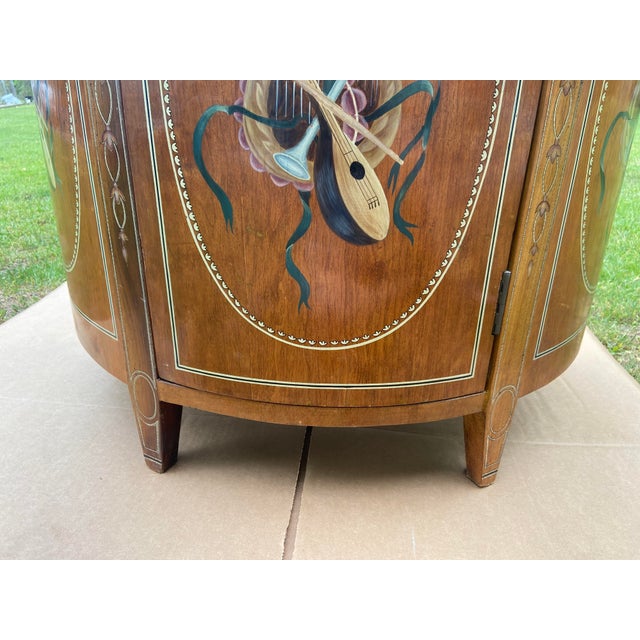 Louis XV French Style Hand Painted Demilune Commode Console Beautiful marquetry design thru out Half circle With door...