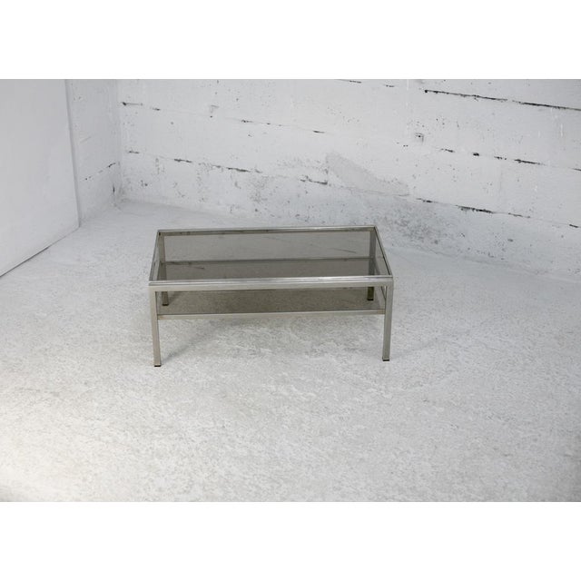 Steel Coffee Table with Double Smoked Glass Tops, France, 1970s For Sale - Image 13 of 18