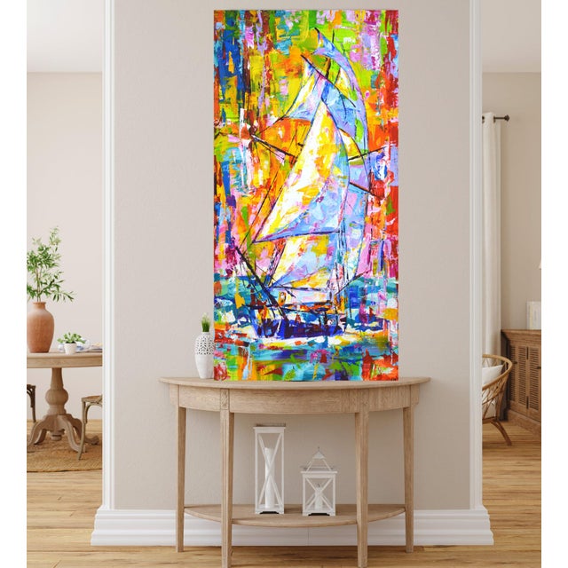 Textile Sailboat 15.Modern Original Hand Painting. For Sale - Image 7 of 9