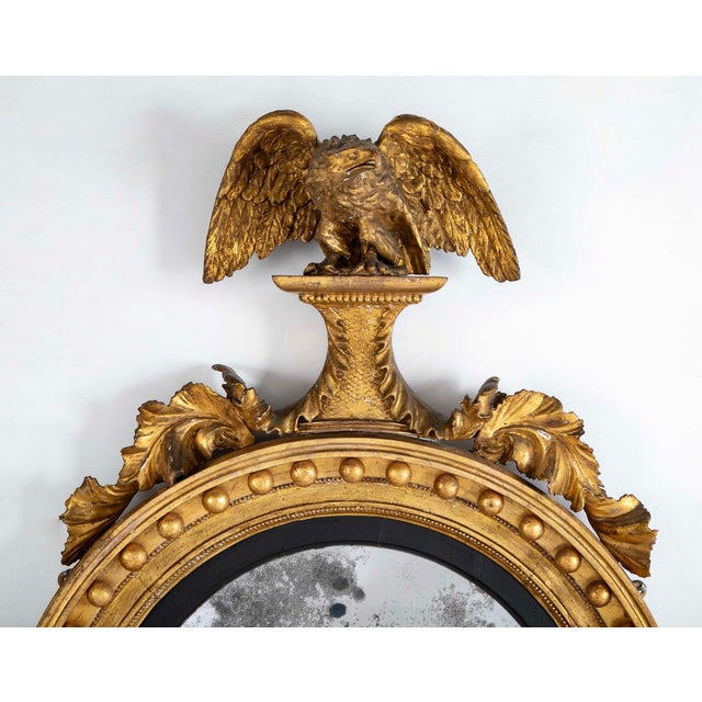 Early 19th Century 19th Century English Regency Gilt Wood Convex Mirror with Carved Eagle For Sale - Image 5 of 7