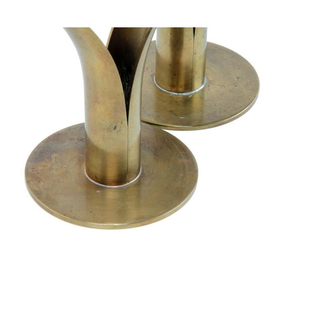 1940s Mid-Century Swedish Brass Candlesticks - a Pair For Sale - Image 5 of 8