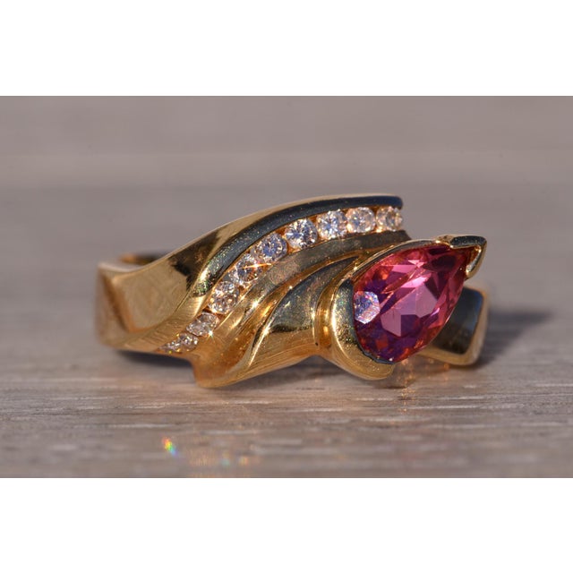 Gold The Praise: Tourmaline and Natural Diamond Ring in Yellow Gold For Sale - Image 8 of 11