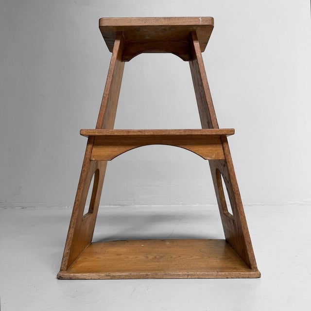 This vintage Japanese wooden fumidai has a narrow, tall form with two steps. Dimensions: height 57 cm, width 41.5 cm,...