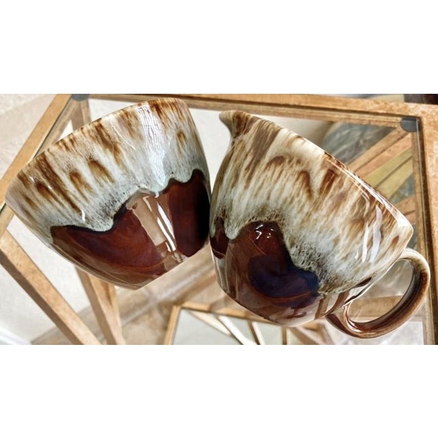 Circa 1960 Canonsburg Pottery Ironstone Drip Glaze Creamer & Wide Mouth Open Sugar Bowl Set – A Pair For Sale - Image 11 of 15