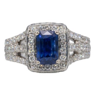 2Ct Gia Certified Ceylon Sapphire Estate Ring With Natural Diamonds in Platinum, Size 4.75 For Sale