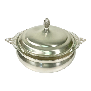Mid 20th Century Hollywood Regency English Traditional Covered Silverplate Casserole With Glass Insert
