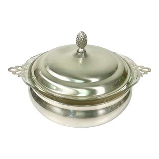 Mid-Century Hollywood Regency English Traditional Covered Silverplate Casserole With Glass Insert For Sale