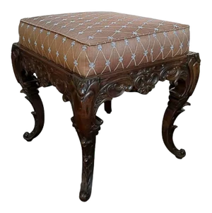 Early 19th Century Rocco Style Hand Carved Mahogany Stool