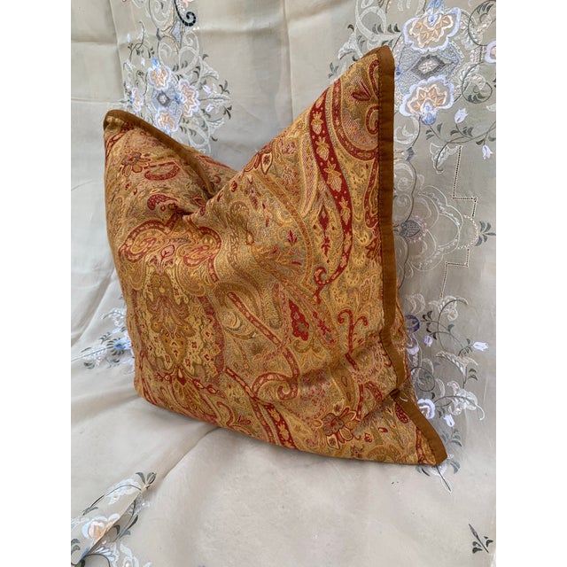 Textile Lauren Ralph Lauren Dalmency Hall Gold Burgundy Sage Green, Suede Trim Medallion Paisley Decorative Pillow 24” X 24” For Sale - Image 7 of 12