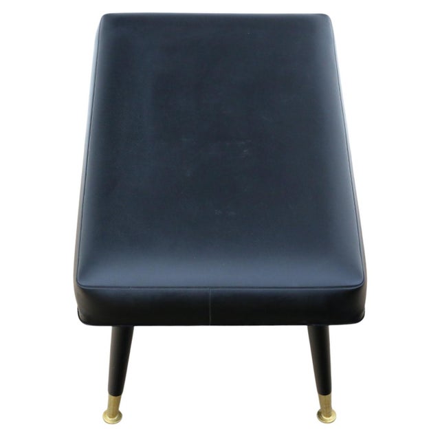 Wood Mid-Century Black Vinyl Stool, 1950s For Sale - Image 7 of 9