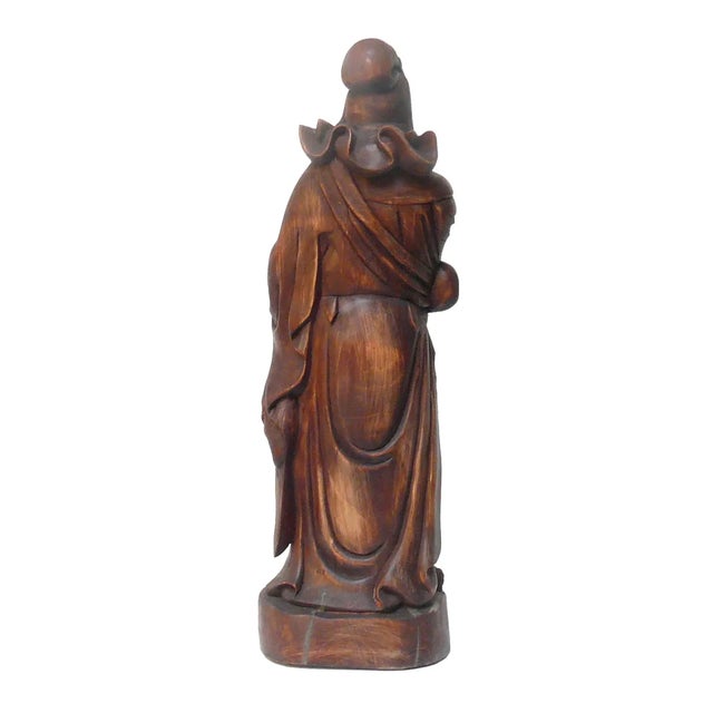 1990s Vintage Chinese Carved Wood General Guan Figure For Sale - Image 5 of 8