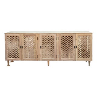 88" Long Sun Bleached Jali Floral Carved Credenza For Sale