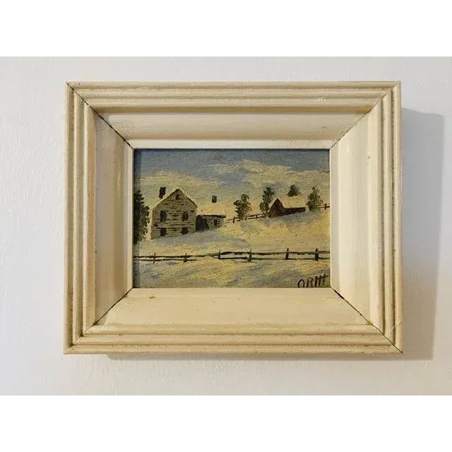 Wood Petite Oil on Wood Rural Scene, Vintage For Sale - Image 7 of 7