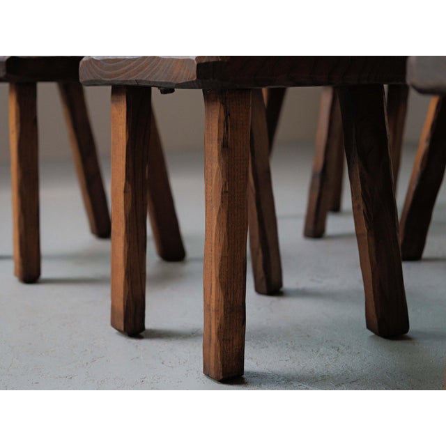Vintage Brutalist Handcrafted Chestnut Chairs, France, 1970, Set of 6 For Sale - Image 11 of 18
