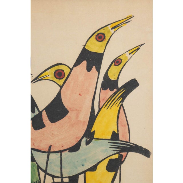 Contemporary School Stylized Birds Woodblock Print For Sale - Image 4 of 7