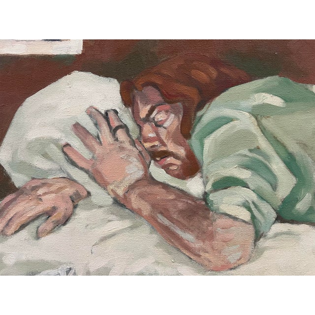 Green 1972 Vintage O/C Sleeping Man Painting For Sale - Image 8 of 12