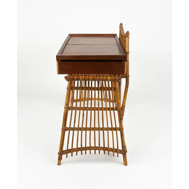 Mid-Century Desk or Console Table in Rattan, Bamboo and Wood by Audoux Minet, Italy 1960s For Sale - Image 15 of 18