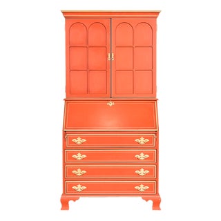 Baker Furniture Style Georgian Red Lacquered Bureau With Drop Front Secretary Desk, Circa 1970s For Sale