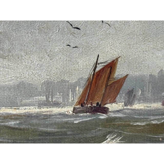 Antique Victorian Marine Oil Painting of the River Tyne, Steam Tug Leaving Newcastle, by John Davison Liddell, c.1890 For Sale - Image 4 of 18