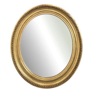 Oval Mirror in Wood and Gilded Stucco with Heart-Shaped Stripes For Sale