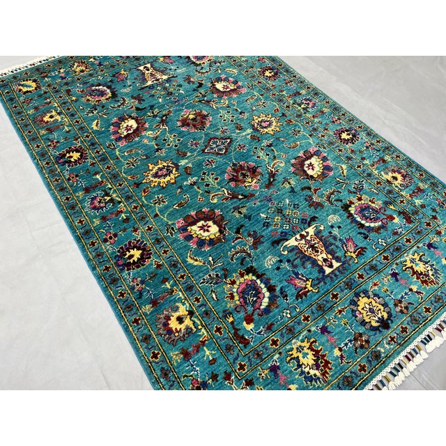 Art Deco Turquoise Sultani Persian Style Floral Area Rug - 4' X 6' For Sale - Image 3 of 11