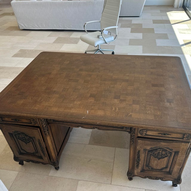 Late 19th Century French Provincial Style Carved Oak Partners Desk For Sale - Image 10 of 10