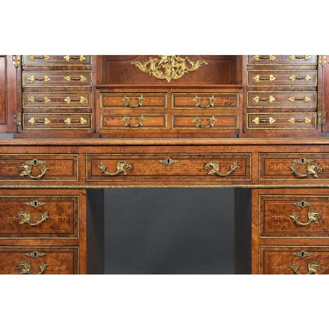 Victorian Burr Walnut and Ormolu-Mounted Pedestal Desk with Cabinet Top, 1870 For Sale - Image 11 of 18