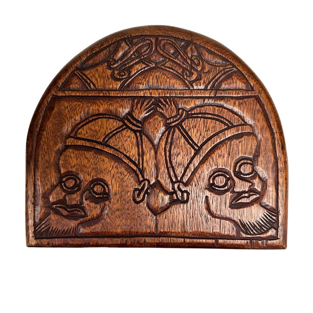 Vintage Hand-Carved Folding Wooden Mancala Style Game Board With Figural Relief For Sale - Image 6 of 8
