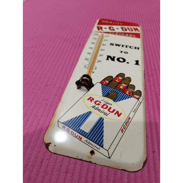 Antique White Premium Vintage Style r.g. Dun Cigars Advertising Thermometer Sign For Sale - Image 8 of 10