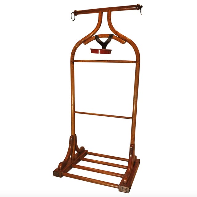 Vintage Art Deco Grand Simulated Bamboo and Wood Valet Stand, 1920s, Set of 2 For Sale - Image 9 of 9