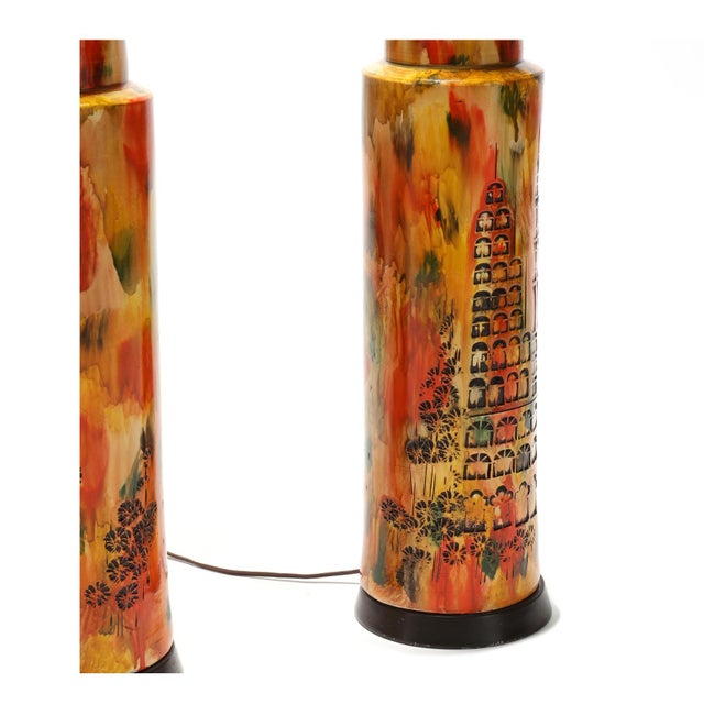 Orange 1970s Campus Ceramic Table Lamps - a Pair For Sale - Image 8 of 9