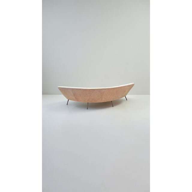 Large Curved Fabric Sofa with Brass Legs, Italy, 1950s For Sale - Image 6 of 10