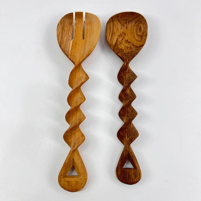 Early 20th Century Maasai Olivewood Serving Spoon and Fork Set Kenya For Sale - Image 10 of 10
