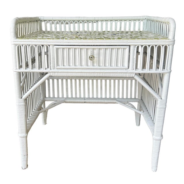Traditional Mid 20th Century Wicker Rattan Desk For Sale - Image 3 of 18