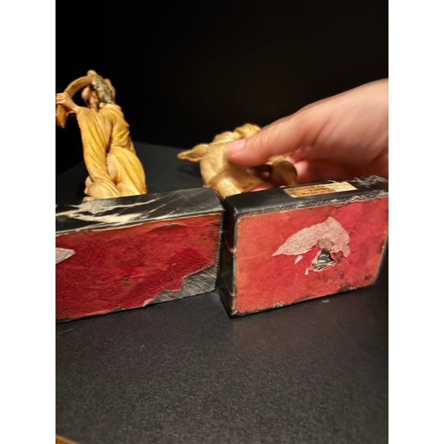 Vintage Italian Fontanini- Asian Warrior and Musician Figurine Set Mid-Century Hand-Painted Sculptures on Marble Bases For Sale - Image 11 of 12
